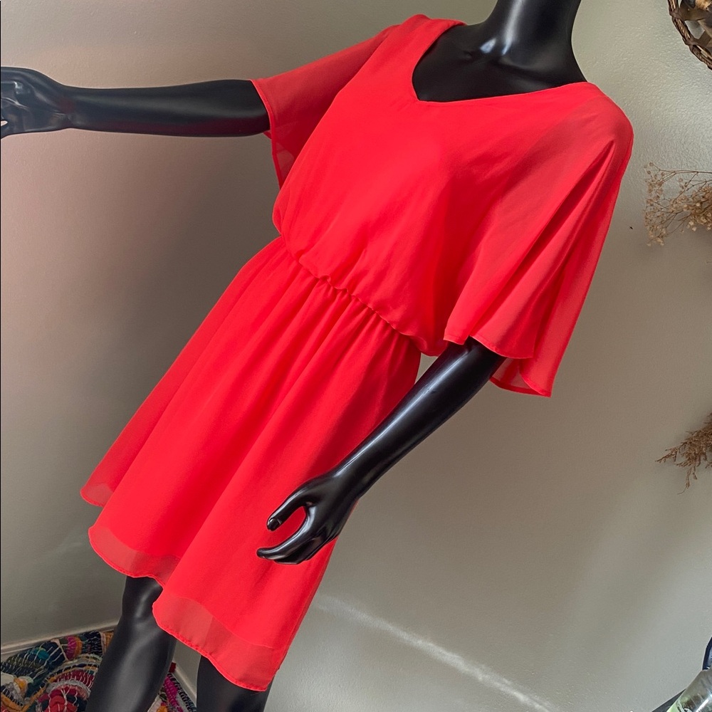 Charming Charlie Vibrant Coral Red Sheer Mini Dress NWTs - Picture 5 of 15